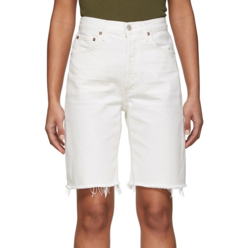 Agolde 90s Mid-Rise Frayed Loose Denim Bermuda Shorts Candid 28